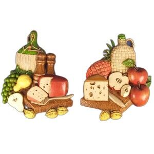 1973 Burwood New Haven Kitchen Wall Hanging Set Of 2 Wine Cheese Decor Wall Art